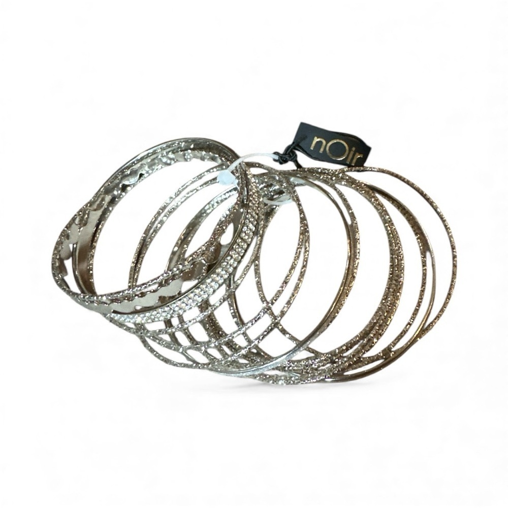 nOir Silver-Tone Textured 15-Piece Bangle Bracelet Set